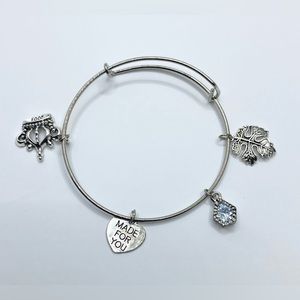 Silver tone stainless steel Expandable Bangle Adjustable Wire Bracelets Love